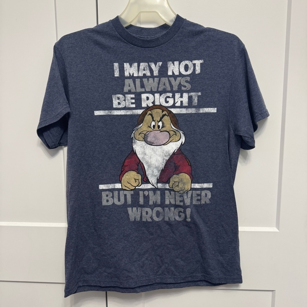 Disney Grumpy Men's T-Shirt Blue/Gray Color Size Large I MAY NOT ALWAYS BE RIGHT